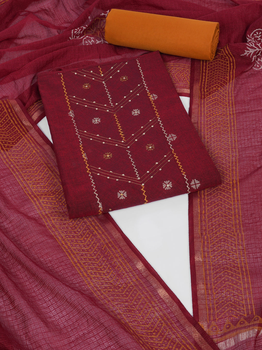3-piece unstitched suit crafted in handloom cross-colored fabric, featuring a textured kurta.
