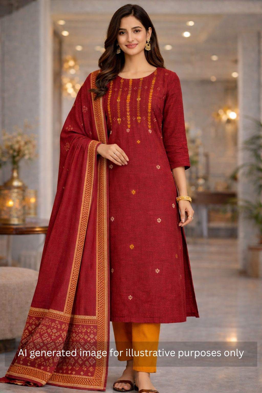 3-piece unstitched suit set crafted in handloom rich cross-colored fabric, features a tikki detailing.