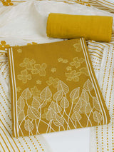 A 3-piece kurta set featuring a solid kurta with a block-printed yoke highlighted with delicate embroidery.(Yellow)