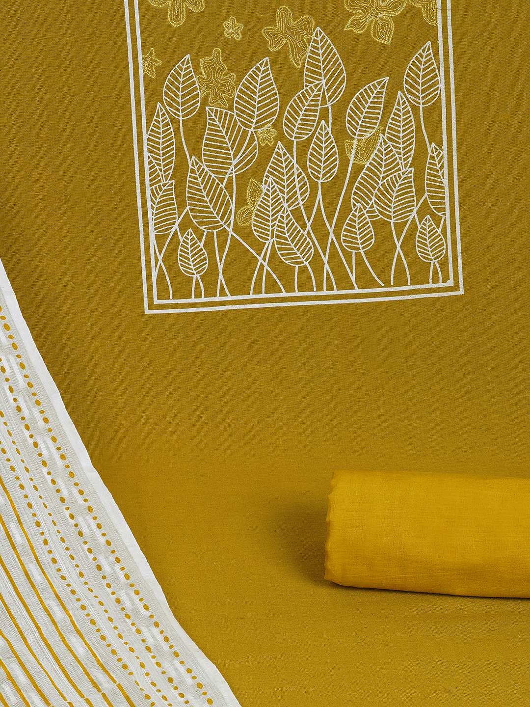 A 3-piece kurta set featuring a solid kurta with a block-printed yoke highlighted with delicate embroidery.(Yellow)