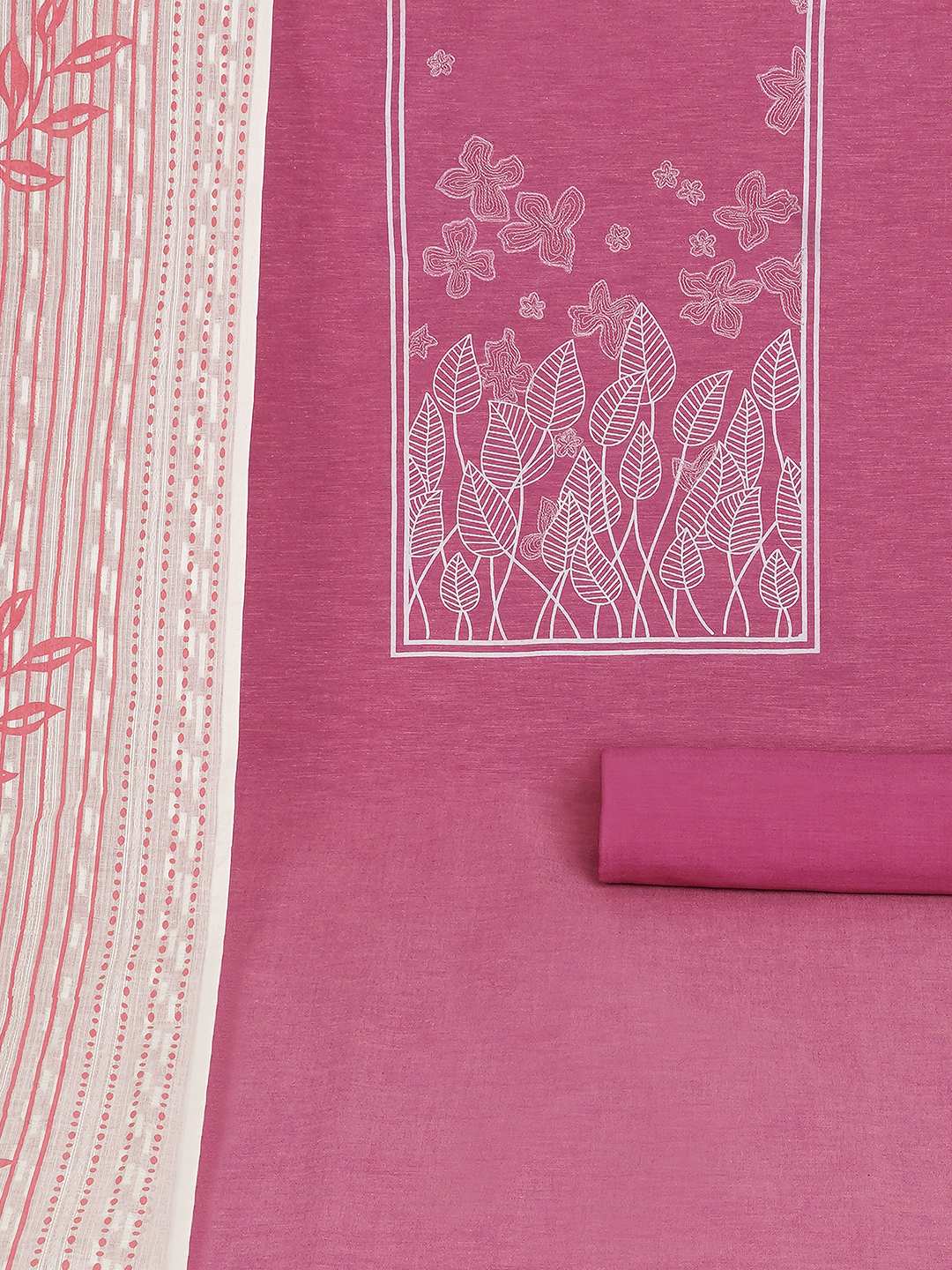 A 3-piece kurta set featuring a solid kurta with a block-printed yoke highlighted with delicate embroidery.(Pink)