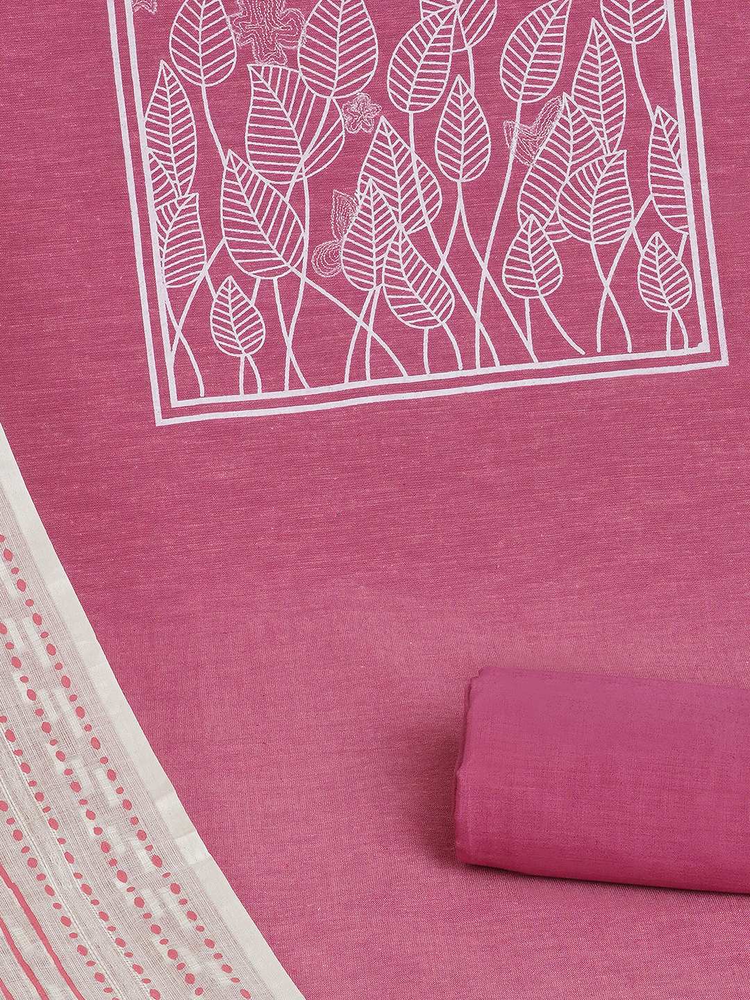 A 3-piece kurta set featuring a solid kurta with a block-printed yoke highlighted with delicate embroidery.(Pink)