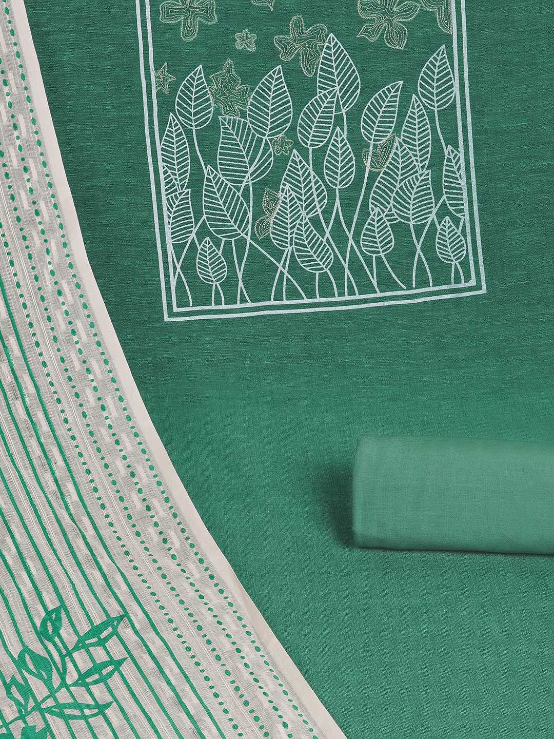 A 3-piece kurta set featuring a solid kurta with a block-printed yoke highlighted with delicate embroidery.(Blue)