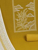 A 3-piece kurta set features a solid kurta adorned with a block-printed yoke and intricate embroidery details.(Yellow)