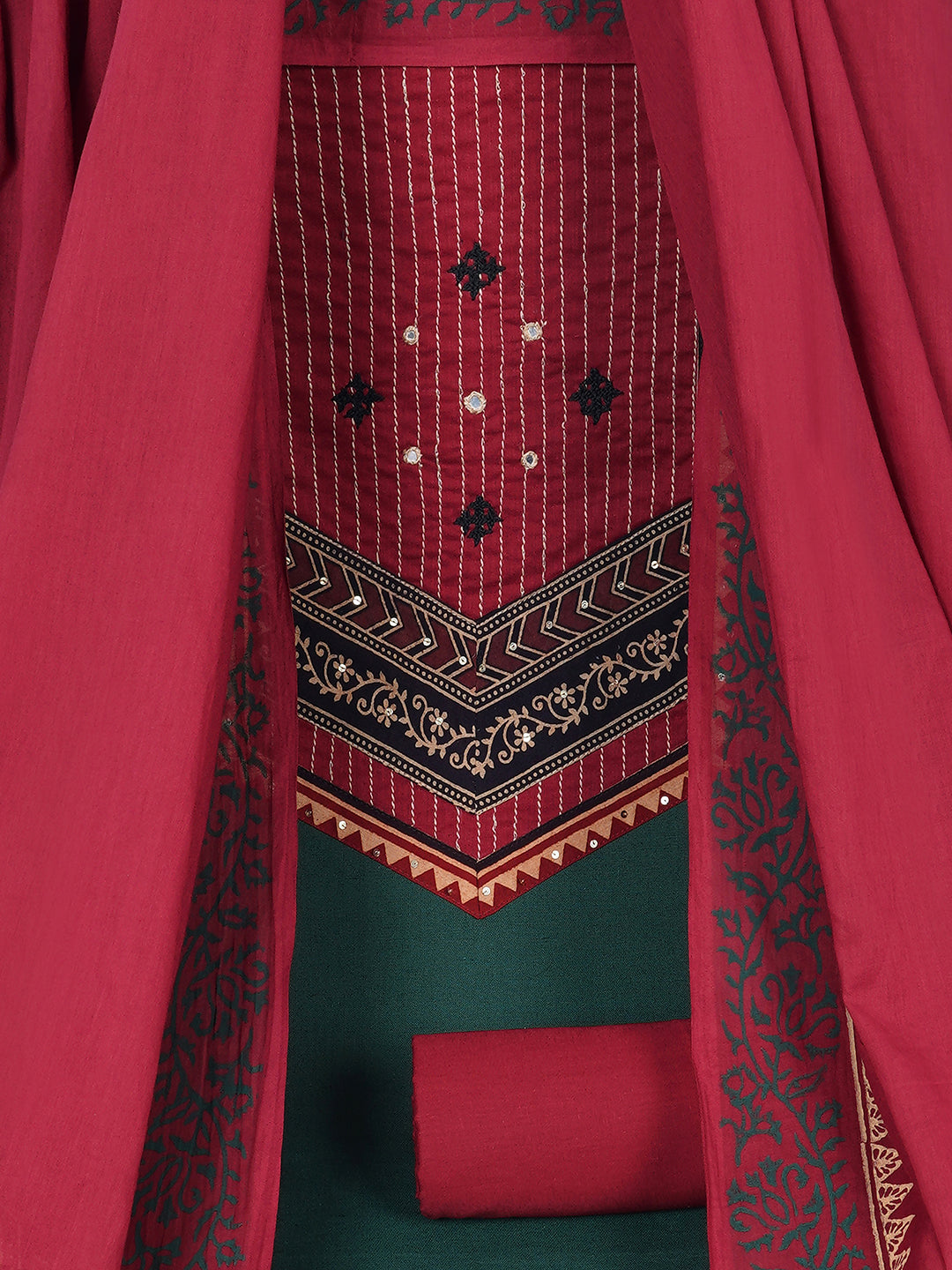 Cotton flex unstitched suit set, crafted with delicate handwork and refined stitch-line detailing.