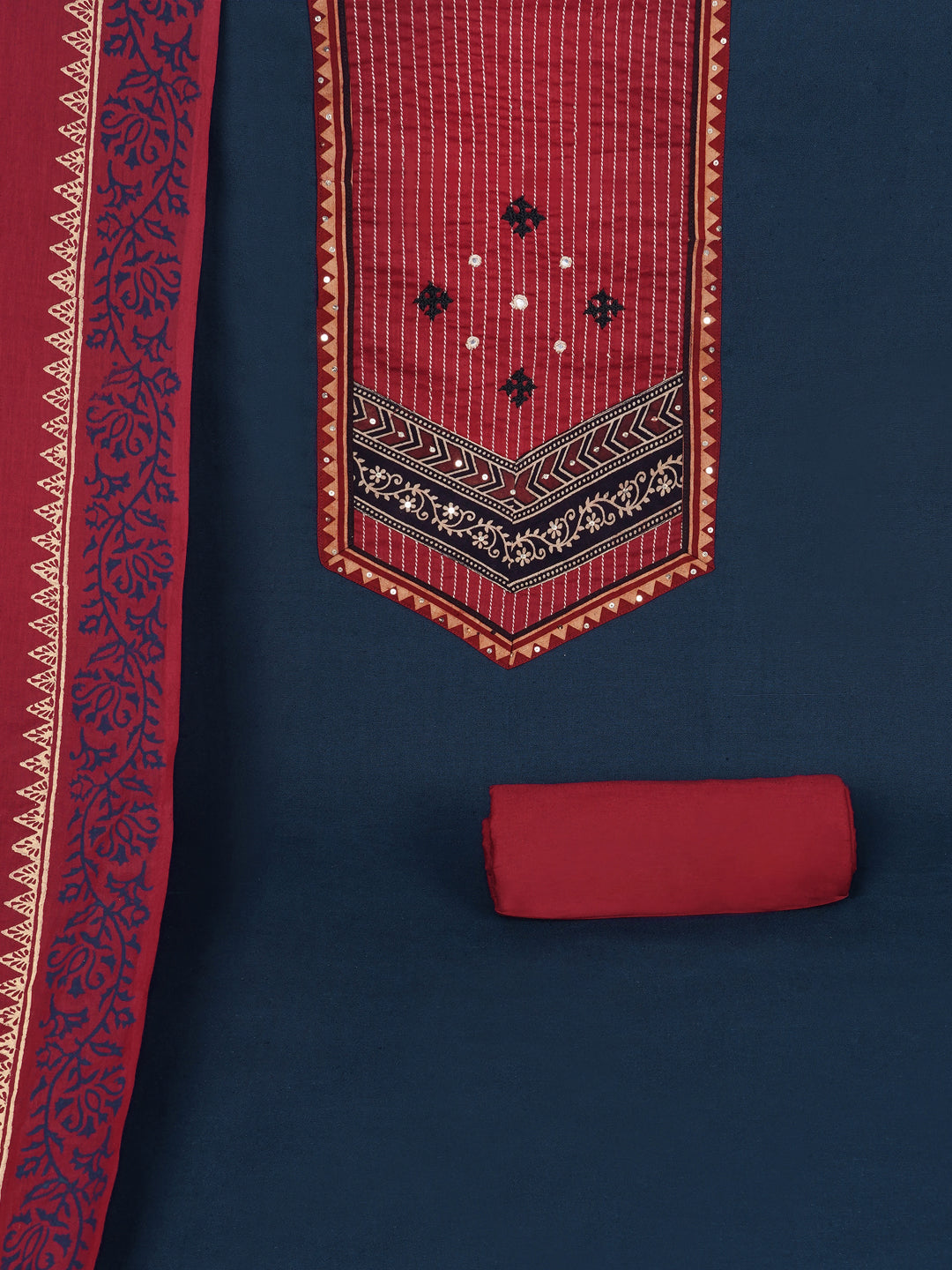 Cotton flex unstitched suit set, crafted with delicate handwork and refined stitch-line detailing.
