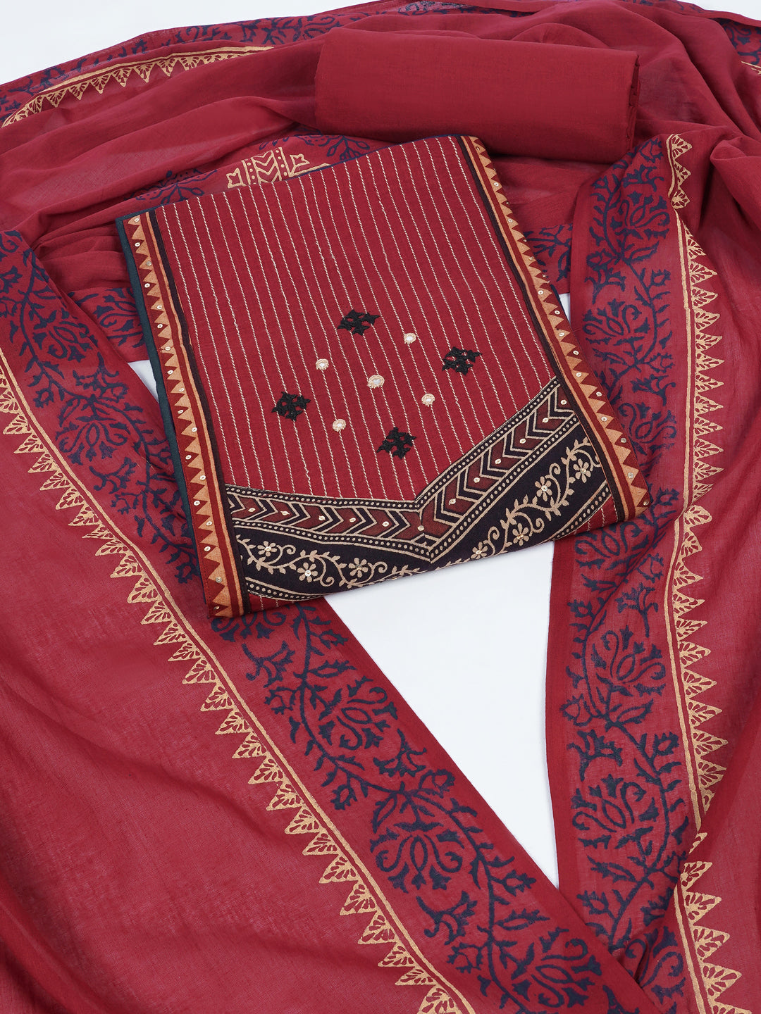 Cotton flex unstitched suit set, crafted with delicate handwork and refined stitch-line detailing.