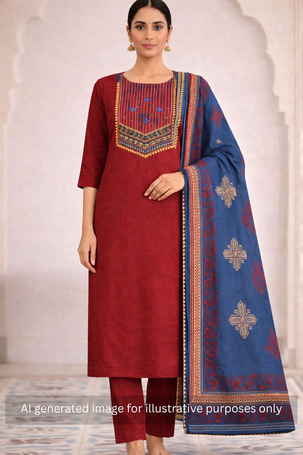 Cotton flex unstitched suit set, crafted with delicate handwork and refined stitch-line detailing.