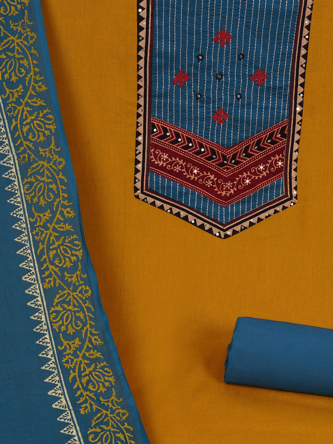 Cotton flex unstitched suit set, crafted with delicate handwork and refined stitch-line detailing.