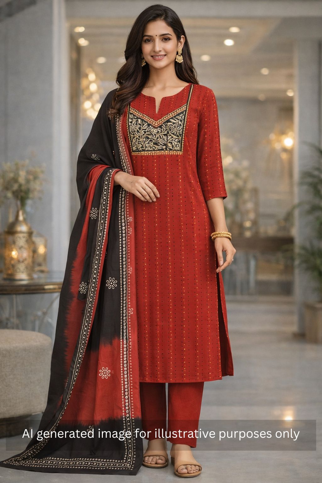 Unstitched suit set crafted in dobby fabric features a handcrafted Kalamkari printed patch.