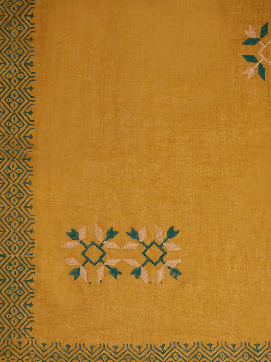Unstitched Cotton 3-Piece Suit Set with Mirror Work, Printed Dupatta & Plain Bottom.(Green)