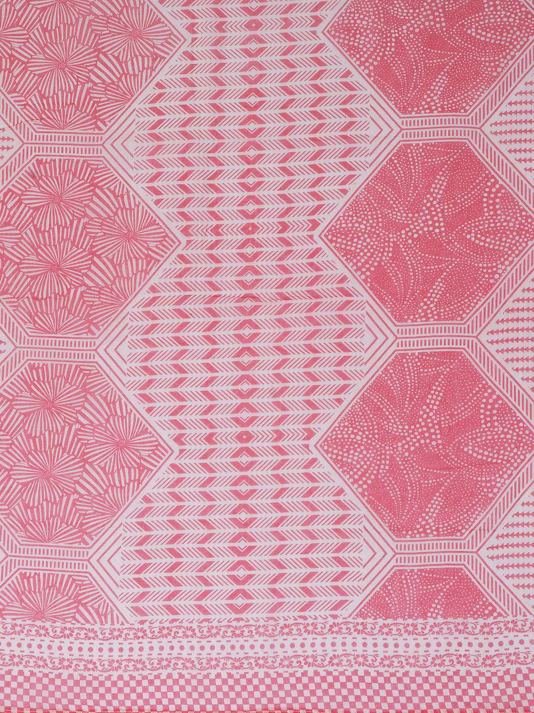 Unstitched Cotton Dress Material with Embroidery, Plain Bottom & Printed Dupatta(Pink)