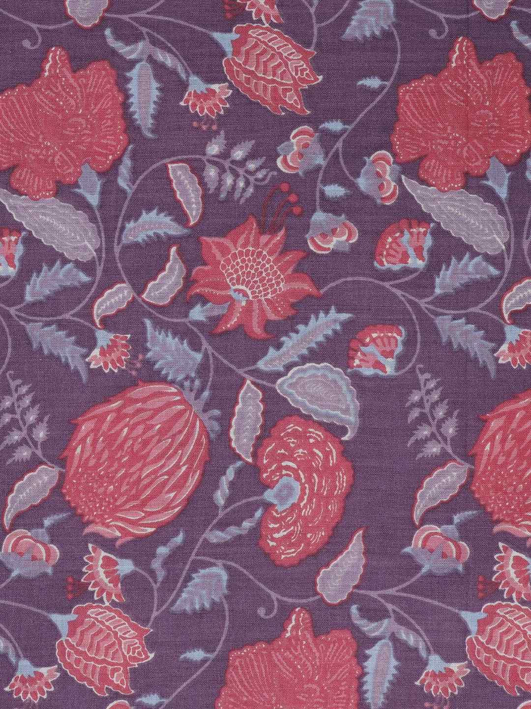 Floral Printed Dress Material enhanced with intricate handwork.(Magenta)