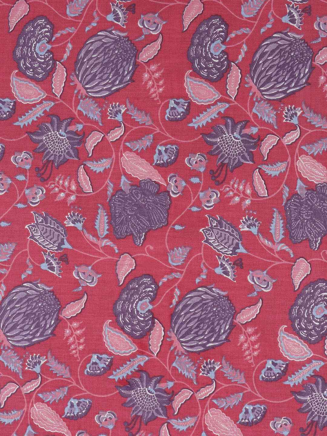 Floral Printed Dress Material enhanced with intricate handwork.(Pink)