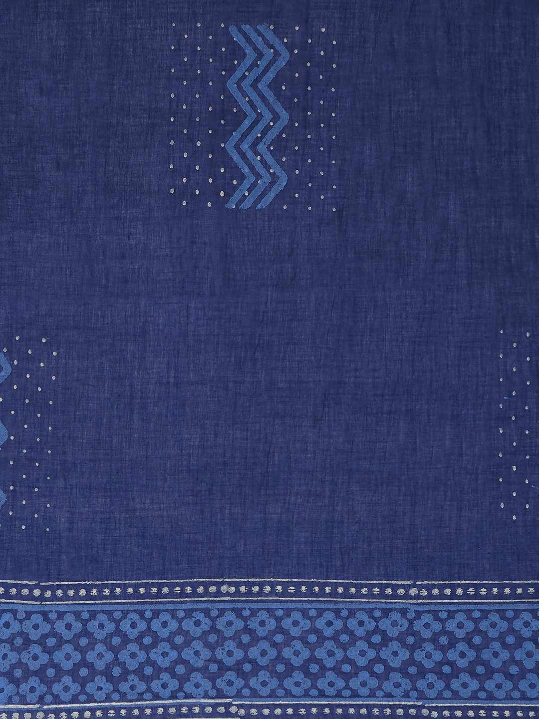Unstitched Cotton Dress Material with Floral Embroidery, Printed Dupatta & Plain Bottom.(Blue)