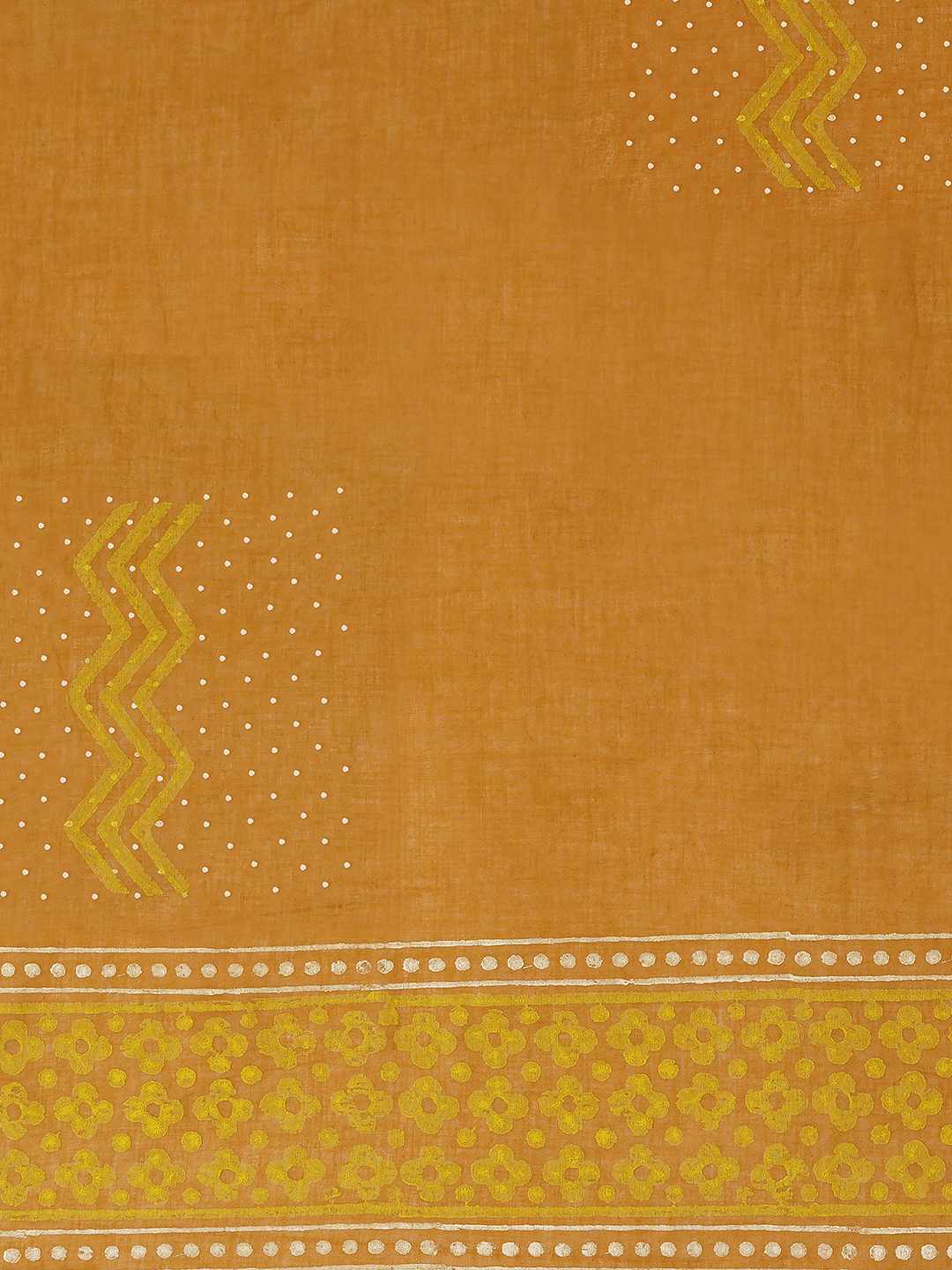 Unstitched Cotton Dress Material with Floral Embroidery, Printed Dupatta & Plain Bottom.(Yellow)