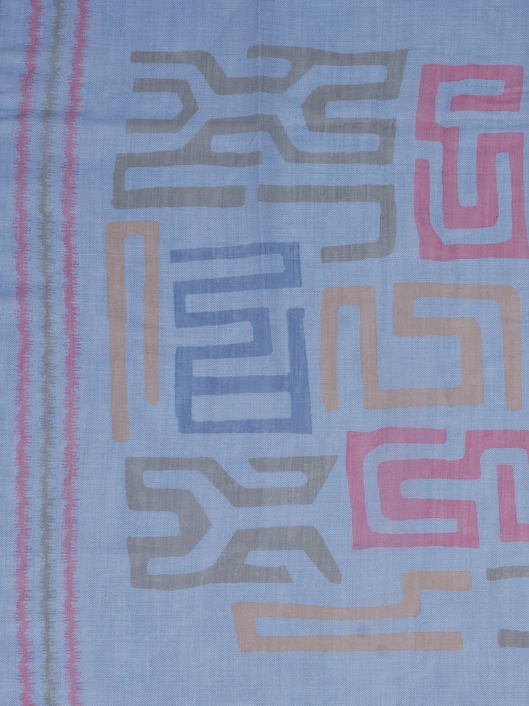 Cotton Dress Material with Mirror Work Yoke, Plain Bottom and Geometric Print Dupatta.(Blue)