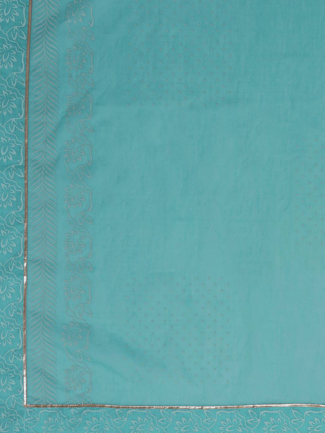 Chanderi Unstitched 3-Piece Suit Set with Lace Work, Printed Palazzo and Dupatta.(Turquoise)