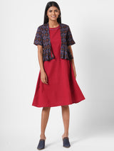 Flex print jacket with linen dress