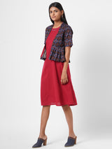 Flex print jacket with linen dress