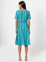 A line woven striped dress with belt