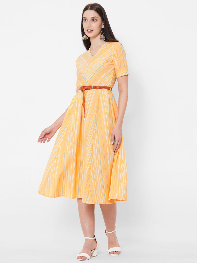 Woven stripes dress with belt