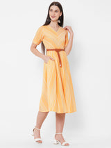 Woven stripes dress with belt