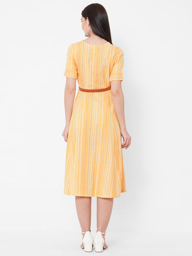 Woven stripes dress with belt