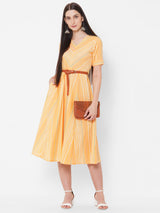 Woven stripes dress with belt