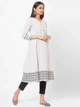 Checks kali kurta with block print