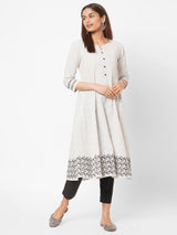 Checks kali kurta with block print