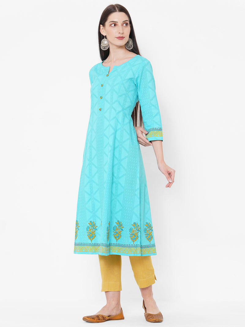 Flared kurta with block print and handwork