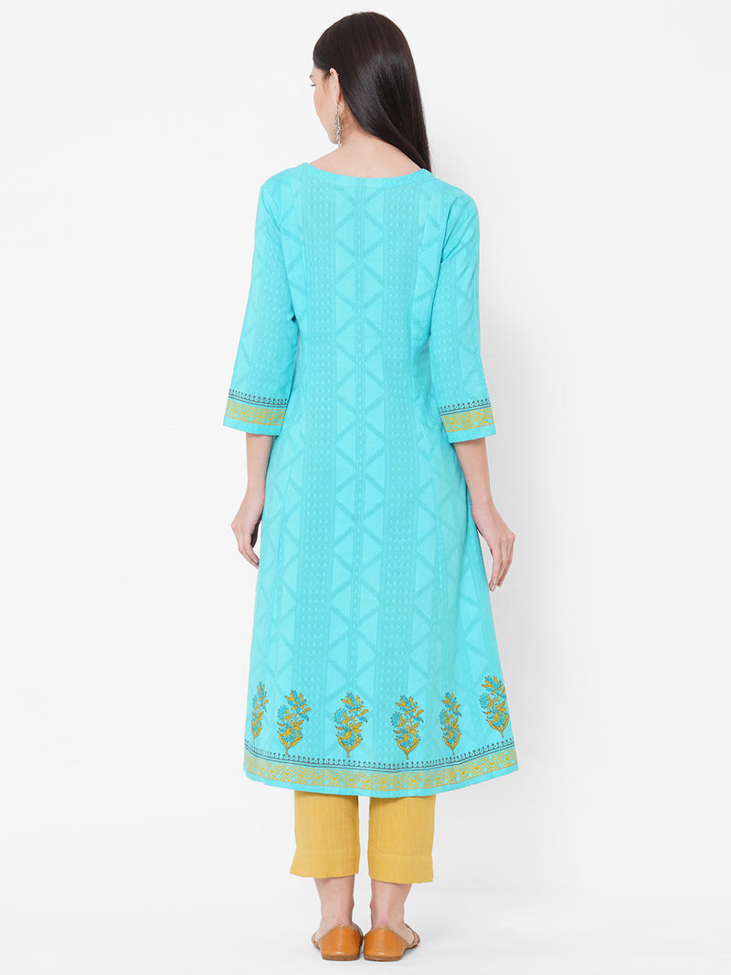 Flared kurta with block print and handwork