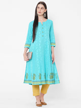 Flared kurta with block print and handwork