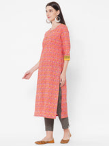 Peach kurta with block print