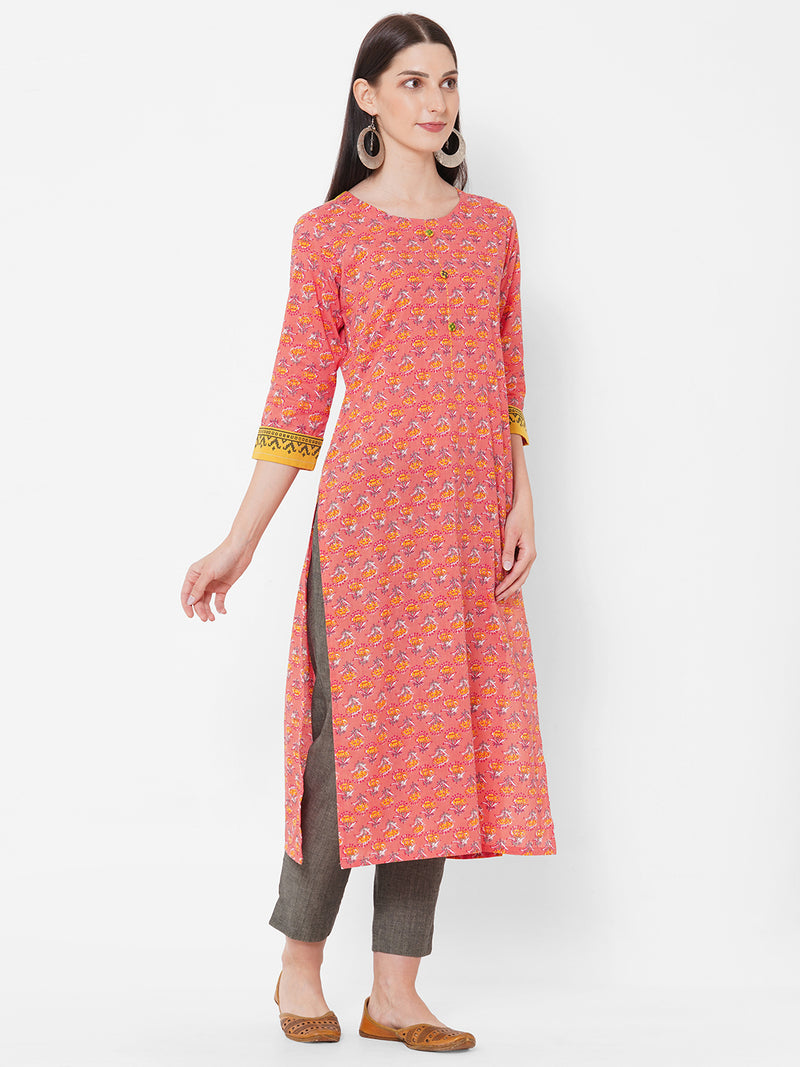 Peach kurta with block print