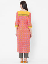 Peach kurta with block print