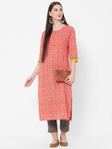 Peach kurta with block print