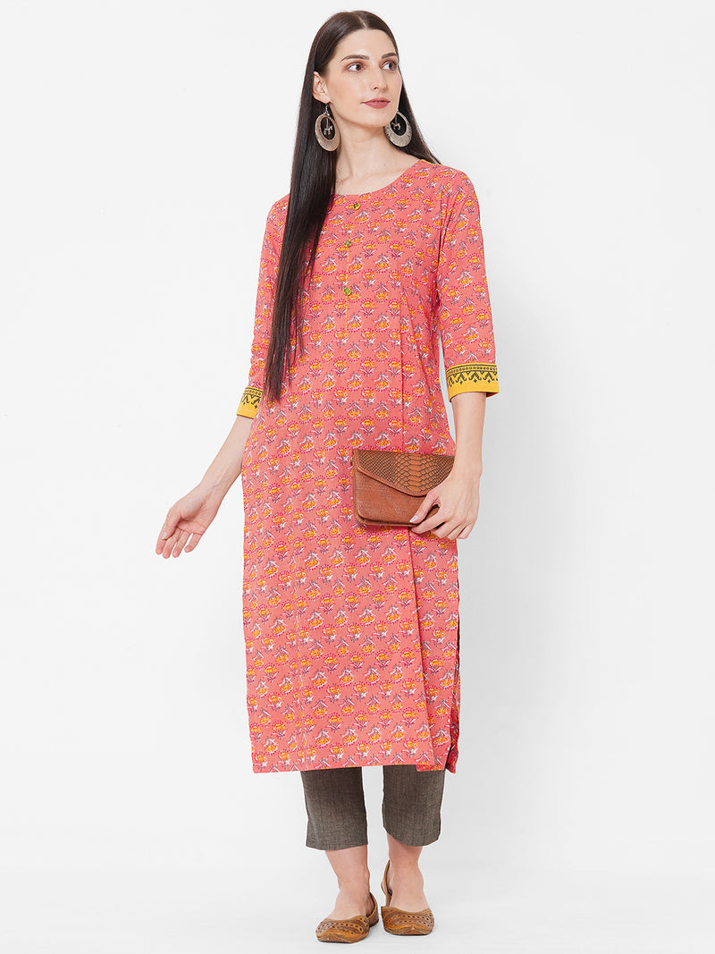 Peach kurta with block print