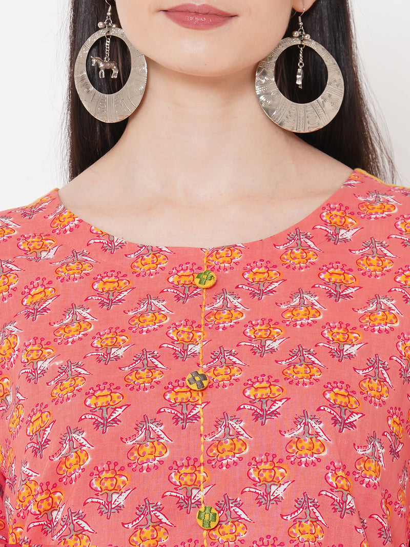 Peach kurta with block print