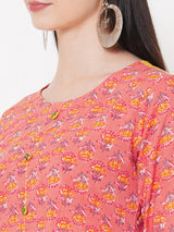 Peach kurta with block print