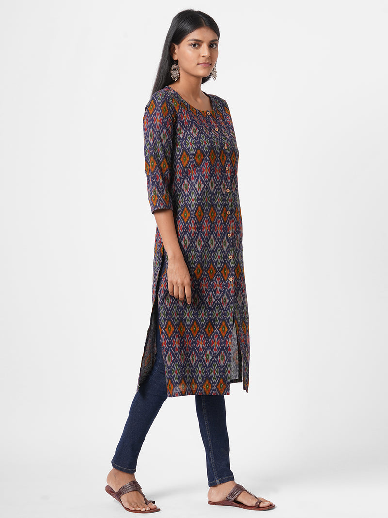 Straight fit flex ikat print kurta