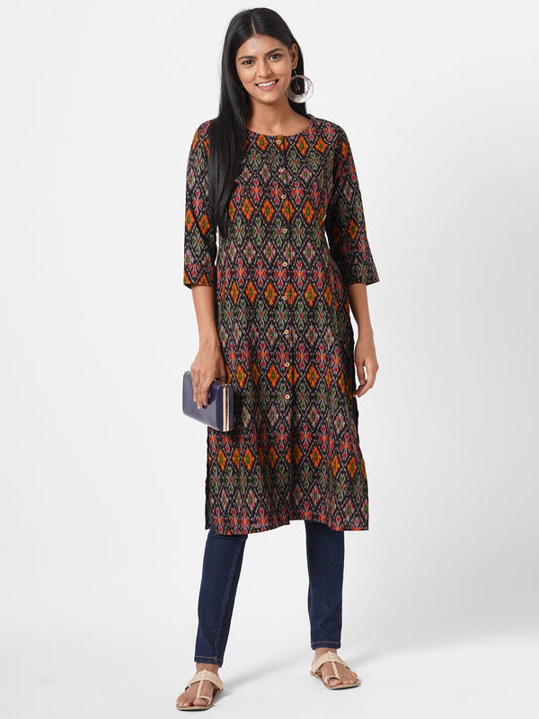 Straight fit flex ikat print kurta