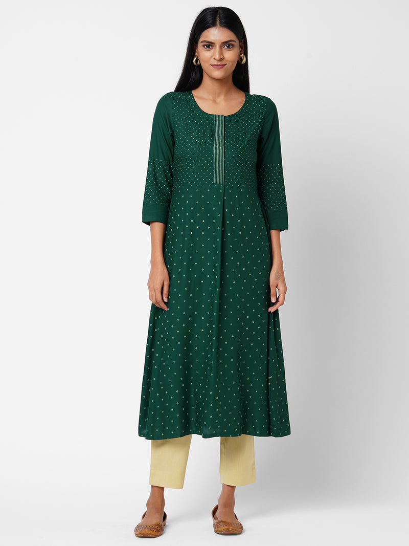 A line rayon kurta with block print