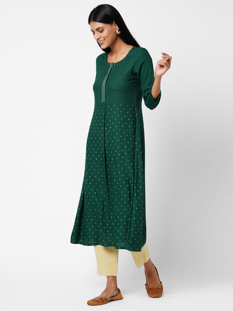 A line rayon kurta with block print