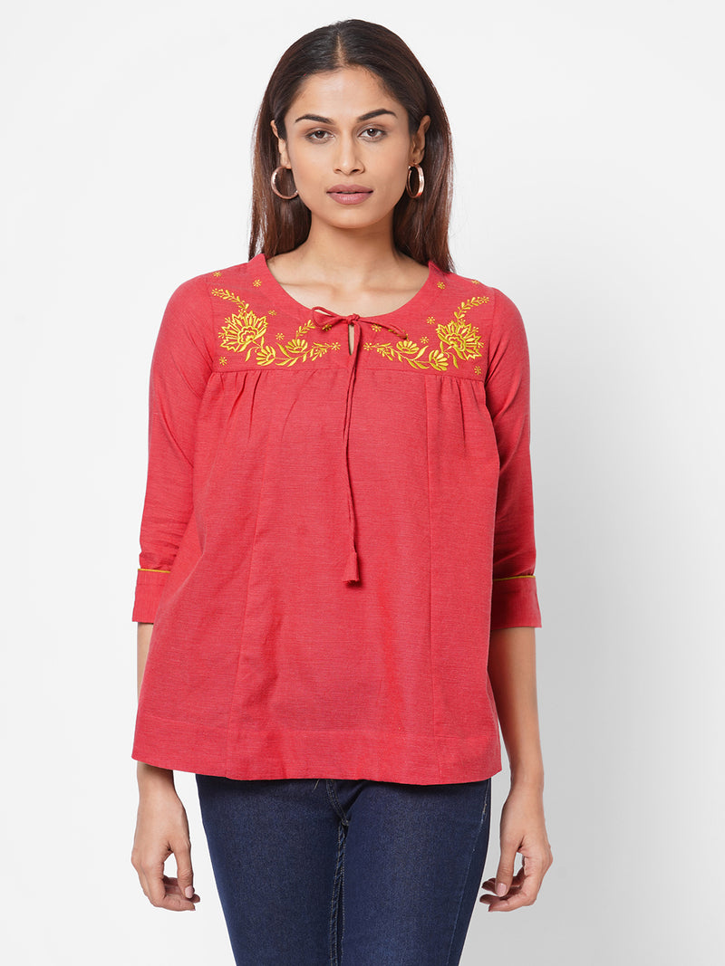 Khadi top with embroidery neck