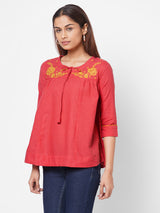 Khadi top with embroidery neck