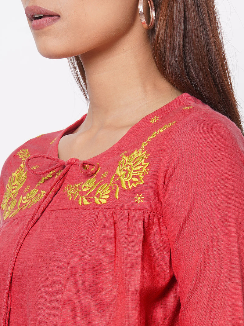 Khadi top with embroidery neck