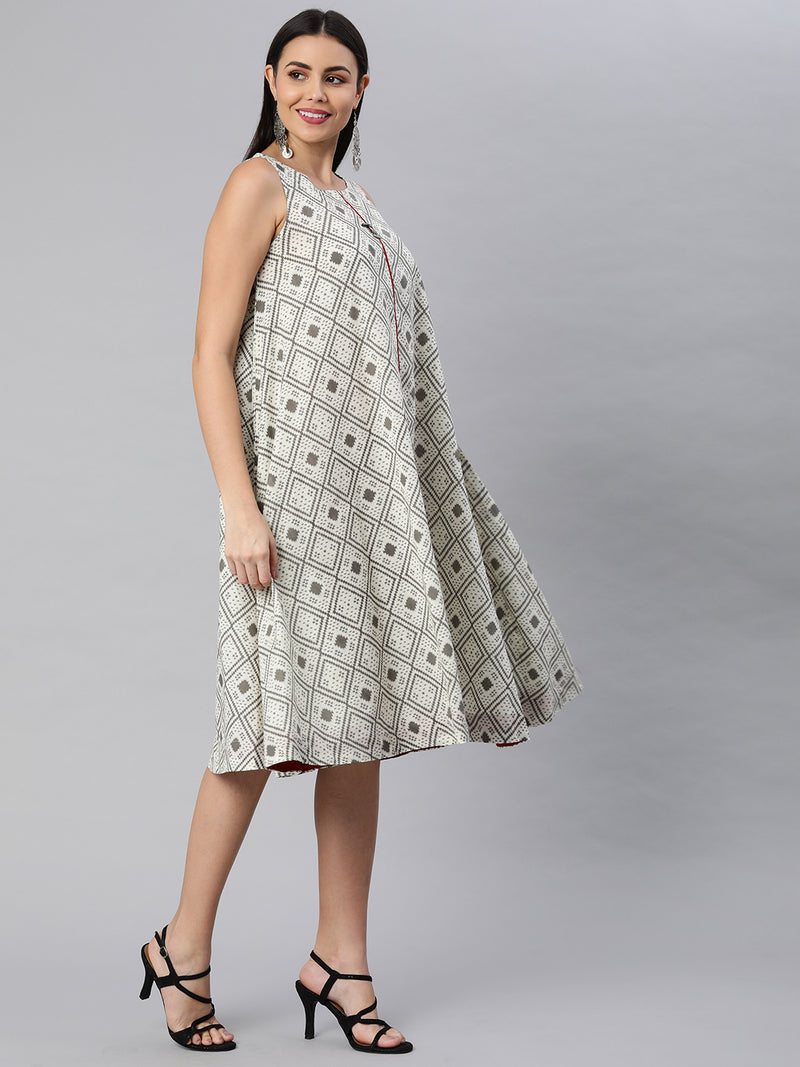 Printed cotton flared sleeveless dress