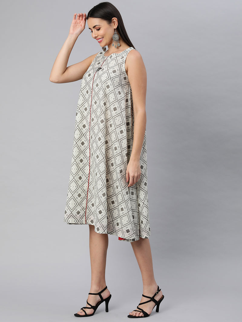 Printed cotton flared sleeveless dress